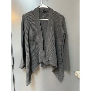 Eileen Fisher M Gray Cardigan Sweater Open Front Cotton Blend Texture Rib Knit